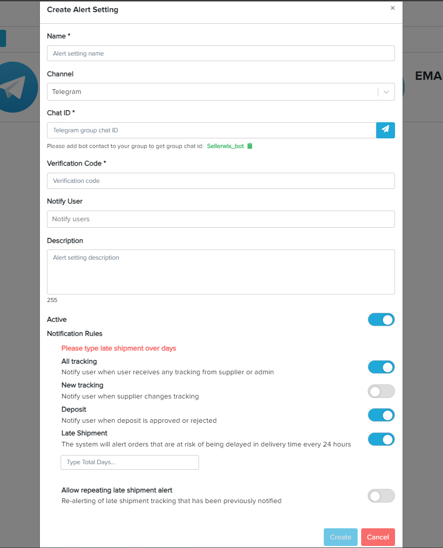 telegram notifications Sellerwix feature