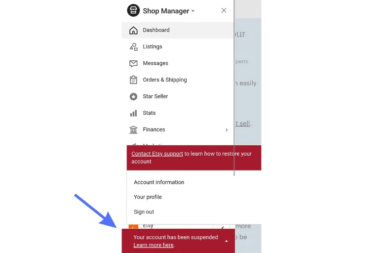 Tài khoản Etsy bị đình chỉ