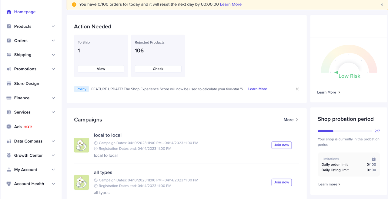 Giới hạn đơn TikTok Shop US
